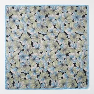 LOFT Floral Square Scarf Icy Blue Celadon Green Black Lightweight 20"